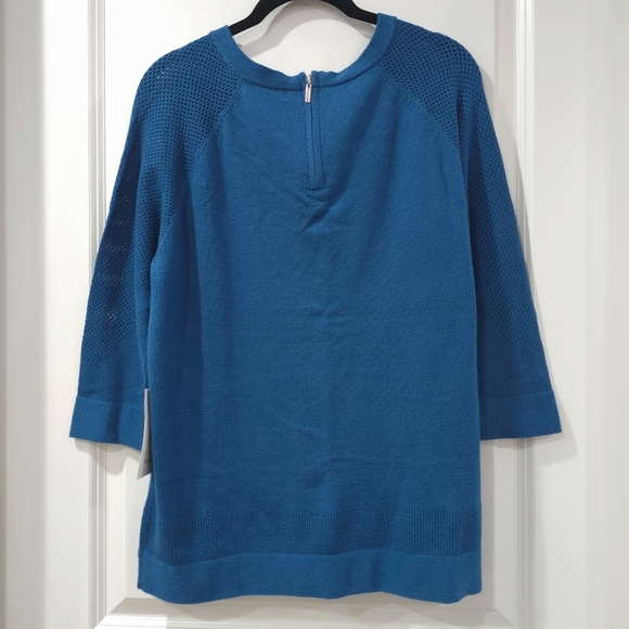 EVOLUTION BY CYRUS Teal Blue Soft Knit Sweater, Viscose Blend, Open Knit Details - Picture 8 of 14